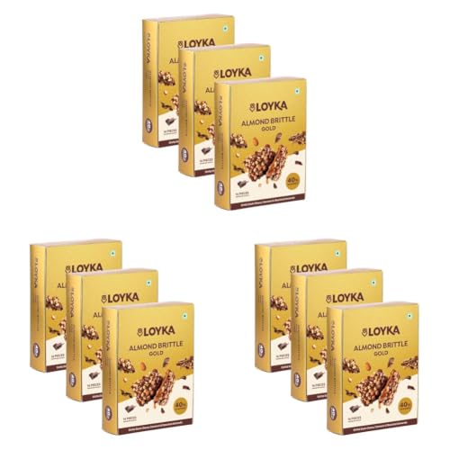 Image of LOYKA Almond Brittle Gold Choco Box - 9 Packs X 14 Pcs|Premium Chocolate Gift Hamper|Choco & Nut Dryfruit Delicacy|Roasted California Almonds (40%),Dark Choco,Salted Caramel,Any-Time Snack - 612 Gm