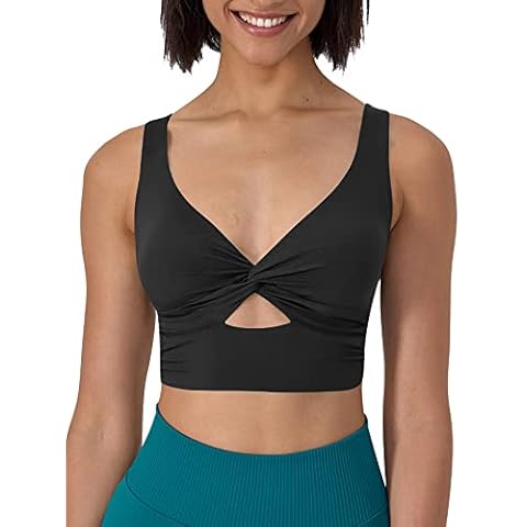 cailami Women's Sexy Sleeveless Deep V Neck Cropped Tank Tops Front Knot Twist Crop Top, Large, Black Cover