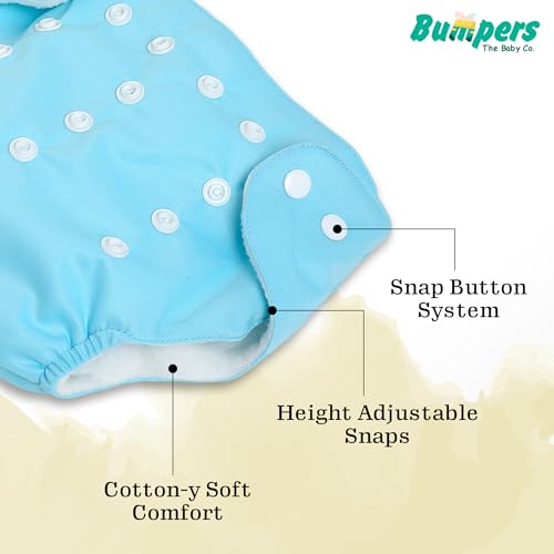 Image of Bumper Baby Reusable Cloth Diaper with Insert Pad | Leak-Proof, Super Absorbent & Ultra Soft | Adjustable & Washable Cloth Diaper | Prevent Rashes | Freesize 5-17Kg | (3M-3Y), Pack of 5, Blue
