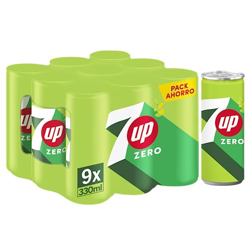 Seven Up Zero Refresco De Lima Limón Sin Azúcar Con Gas, Pack 9 Latas, 33 Cl
