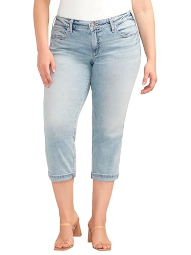 Silver Jeans Co. Women's Plus Size Britt Low Rise Curvy Fit Capri Jeans-Legacy