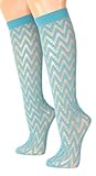 Stylische Damen Netzkniestrümpfe - Netzstrümpfe mit Muster - Sexy Strümpfe 30DEN, Farben alle:24 türkis, Größe:One Size