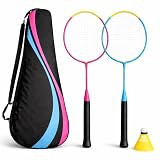 Badminton Set mit 2 Schlägern, Badmintonball & Schlägertasche – Federball Set für Erwachsene und Kinder – Robuste Profi Federballschläger für Garten, Strand und Freizeit (Kinder Set)