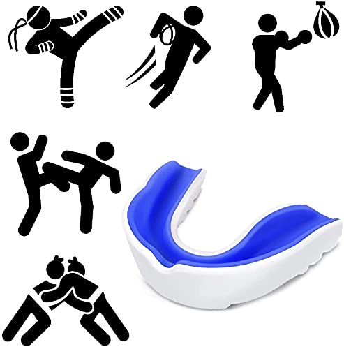 Professional Sports Mouth Guard - Mouth Guard with Transparent Cover, Improved Air Channels for More Condition, Comfort and Secure Grip in Boxing, MMA, Kickboxing, Hockey (White Blue Professional Sports Mouth Guard - Mouth Guard with Transparent Cover, Improved Air Channels for More Condition, Comfort and Secure Grip in Boxing, MMA, Kickboxing, Hockey (White Blue