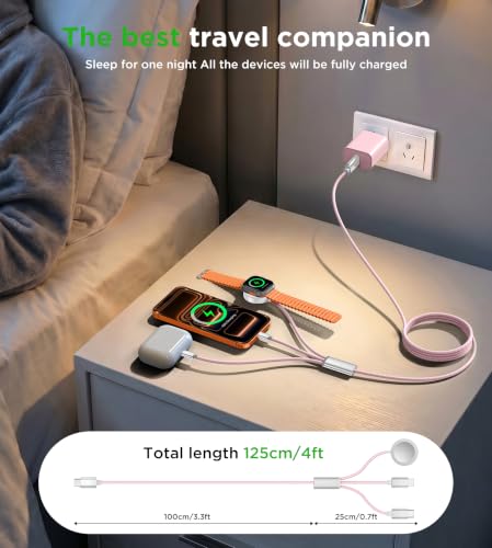 Image of Travel Essentials Multi Charging Cable with 20W Charger Block | 3 in 1 Type C /Lightning /Magnetic Charging Cable for Apple Watch Charger,iPhone Charger,Cruise Vacation Camping Essentials-4FT