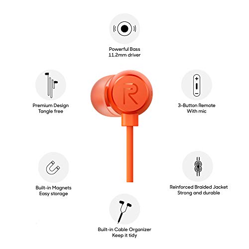 Image of realme Buds 2 Wired in Ear Earphones with Mic (Orange)