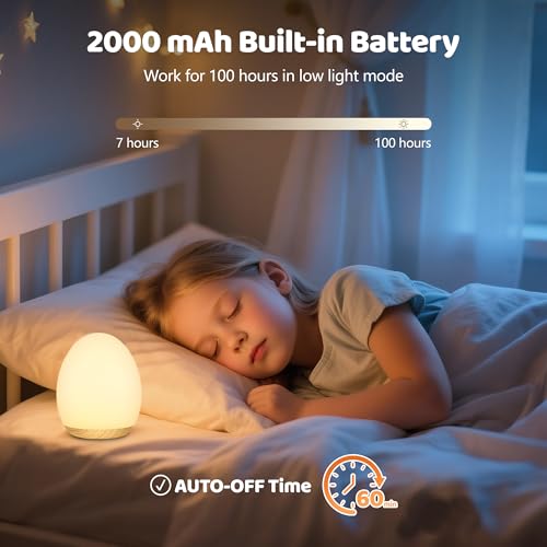 Image of Night Light for Kids, 7 Colors Changing Egg Light for Nursery | Stepless Dimming, Soft Silicone Touch Night Lamp with 1 Hour Timer, Rechargeable Nursery Night for Breastfeeding