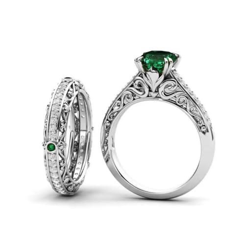 Solid 10K 14K 18K Gold Gemstone Engagement Ring Set for Women 2.0CT Cushion Cut Lab Created Gemstone Ring Set with Moissanite Bridal Wedding Band Promise Ring Set Jewelry Gift for Her2