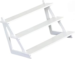 Desktop Display Shelf Stepped White Stand for Collectibles and Small Items, Compact Organizer for Vanity Table, Entryway Cabinet or Study Desk Countertop Shelf Display Stand Figurine Organizer Desk