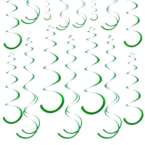 Image of Green Ceiling Swirl Foil Decorations Hanging Plastic Streamer Themed Swirl Party for St. Patrick's Day Spring Summer Celebration Party Supplies, Pack of 28