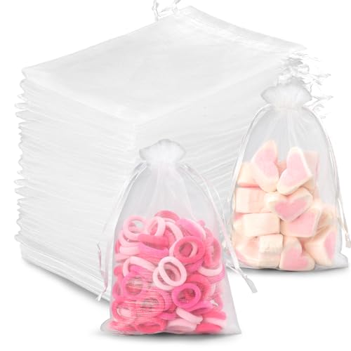 YSWOVUO 100 Piezas Bolsas de Organza 10X15cm, Bolsitas para Regalos con Cordón, Bolsas de Regalo para Cumpleaños Boda Favores Joyas y Dulces, Organza de Lavanda Bolsas