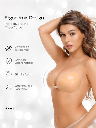 Image of NONIO Adhesive Bra Strapless Sticky Invisible Push up Reusable Silicone The Best Off Backless Viscous for Women