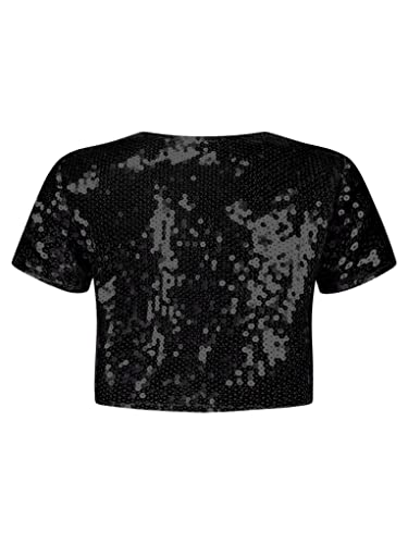 Sholeno Kids Girls Short Sleeves Crop Cardigan Jacket Shiny Sequins Open Front Bolero Shrug Outerwear for Summer2