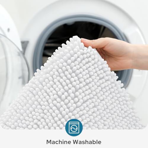 Image of BYSURE White Bathroom Rugs Sets 3 Piece Non Slip Extra Absorbent Plush Chenille Soft Washable Bath Mats