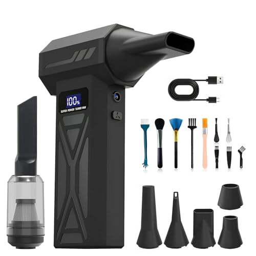 LAIVIYA Aspirador eléctrico 2 en 1, 150.000 rpm, 4 velocidades, ajustable, aire comprimido, con pantalla digital, para ordenador, teclado, casa, exterior, coche, kit de limpieza