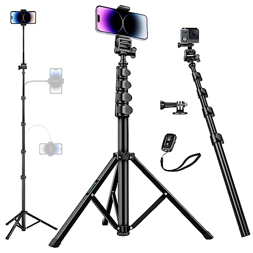 Image of Nineigh 80 inch Phone Tripod, Selfie Stick, Aluminum Cellphone Tripod Stand | for Video Photo Vlog, Travel Tripods with Gooseneck Remote Phone Holder, Compatible with iPhone Android Smartphone