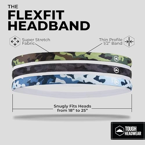 Image of Tough Headwear Thin Elastic Headbands - Sports Headbands for Women & Men - Mens Workout Headband - Running or Soccer Headband
