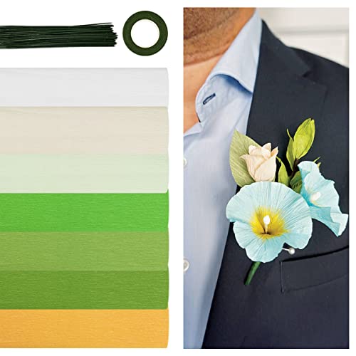 Cieovo Crepe Paper Flower Diy Kits, 7 Rolls Green Series Crepe Paper Rolls 1 Rolls Green Floral Tape And 50 Green Floral Iron Wire For Wedding Festival Party Wreath Making Supplies Diy Flower Crafts #TOP2