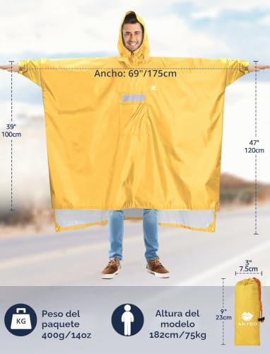 Poncho de lluvia de alta resistencia con mangas y capucha ajustable 2
