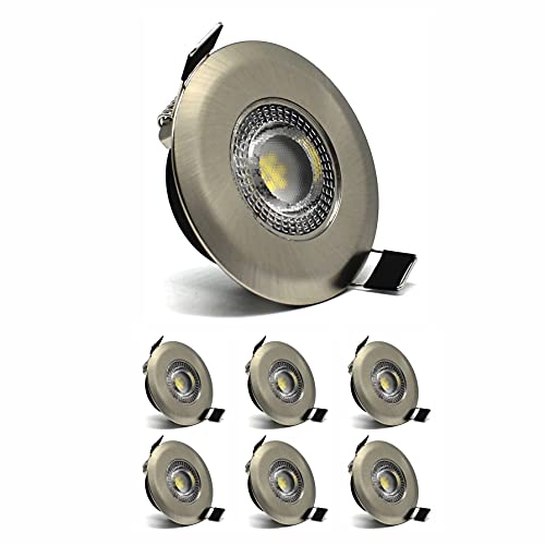 Image of sanlumia 6X LED IP44 Bathroom Ultra Slim Spotlight, Round Recessed Ceiling Downlight, 5W 450lm, 6400K Cool White, Satin Nickel Finish