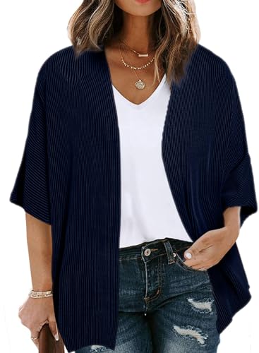 Image of Eytino Women Plus Size Lightweight Cardigan Half Sleeve Ribbed Knit Kimono Cardigans Tops(1X-5X)