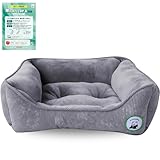 BestOnePlus【帝人TEIJIN中わた】 ペットベッド 猫犬用ベッド 秋冬用 あたっか【獣医師監修】クッション CICA高保湿 ソファベッド 抗菌防臭・防ダニ 春夏秋冬 洗える ふわふわ ネコ いぬ 滑り止め付き 静電気防止 ?みつきに強い スクエア型 S 37x33x13cm グレー