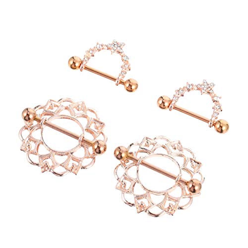 2 pares de anéis de mamilo sem piercing de strass para mamilo, de aço inoxidável, grampos de mamilo,