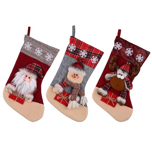 Chaussettes de Noël Père Noël et Élan - Lot de 3 Sacs à Bonbons Suspendus pour Arbre