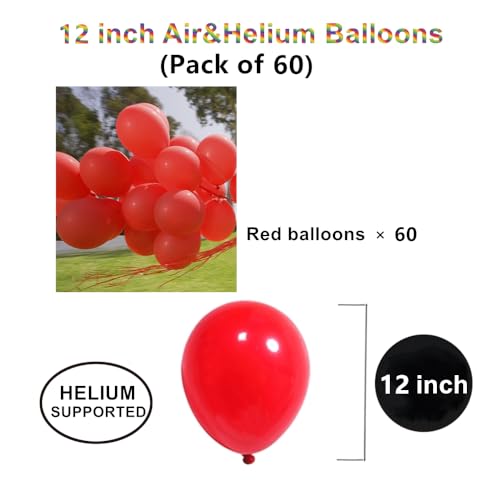 Image of 12 inch Red Latex Balloons, 60 pcs Thick Balloons for Party Decorations (12inch Red)