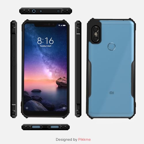 Image of Pikkme Redmi Note 6 Pro Back Cover | Crystal Clear Transparent Back | Ultra Hybrid | Full Camera Protection | Raised Edge | Bumper Back Case (Black)