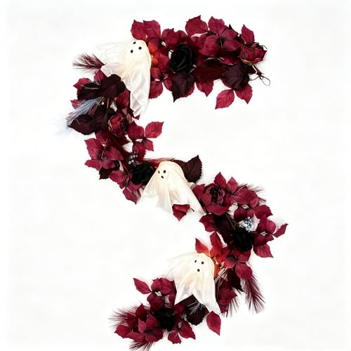 6FT Gothic Halloween Garland with Light-Up Cute White Ghosts - image 5