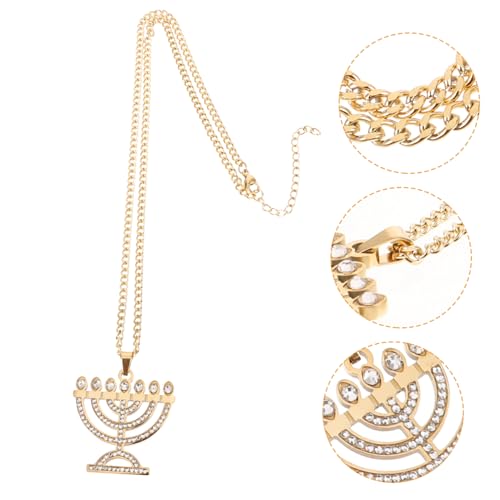 Ipetboom Collar Colgante de Menorá 7 Brazos Dorado Acero Inoxidable Joyas Cuello Mujer Uso Diario Fiesta Estilo Clásico Elegante 45 Cm