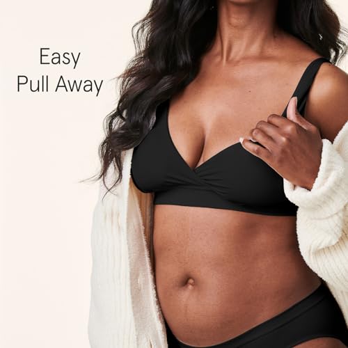 Image of Bravado Designs Ballet Seamless Crossover Maternity Nursing Bra for Breastfeeding, Pull Away Sleep Pregnancy Bra, Oeko-TEX Certified, Black, XX-Large