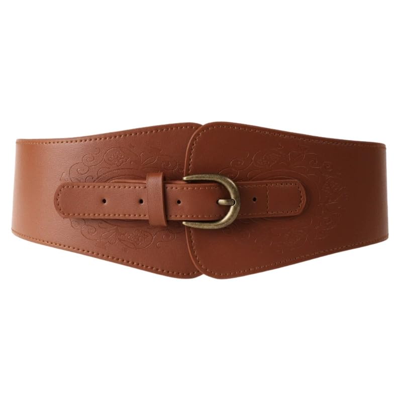 Women's Embossed Green Waist Belt with Bronze Buckle Super Wide Decorative Belt for Skirts-image-26