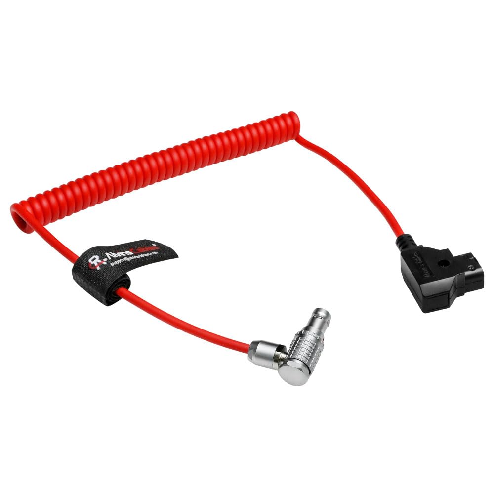 Alvin's Cables Right Angle 2 Pin Male to D-Tap Power Coiled Cable for Teradek SmallHD Z-CAM Blackmagic Pyxis, Ultra Soft