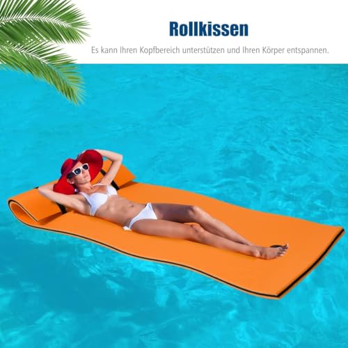 FANTASK Schwimmmatte 220 x 90 cm, schwimmende Wassermatte bis 100 kg belastbar, schwimmender Matte aus reißfestem XPE-Schaumstoff, Orange