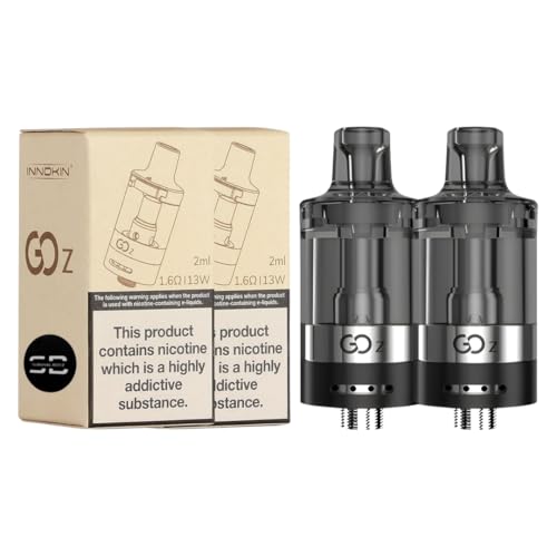 Innokin Go Z Tank [Black] - 2 Pack - Available in 5 colours - 510 Thread Connection Top Fill Sliding 2ml Capacity Adjustable Airflow - Compatible with Z Coils - No Nicotine