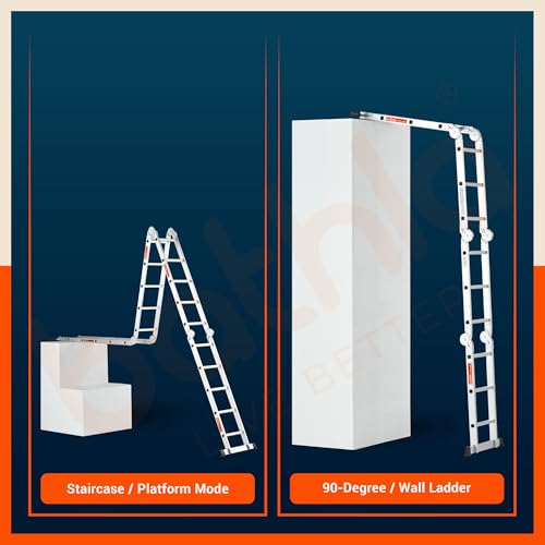 Image of Bathla X-Tend 15 Ft Aluminium Multipurpose Foldable Step Ladder | Portable & Compact Folding Design | 150 Kg Load Capacity | 2-Year Warranty | for Home & Industrial Use | (4.5 m 16 Step)