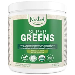 Super Greens Daily Greens Superfood Powder – Certified USDA Organic Green Powder w/20+ Whole Foods, Spirulina Powder, Wheat & Barley Grass – Probiotics, Fiber & Enzymes – Original Flavour, 30 Servings
