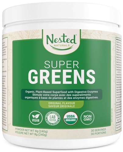 Super Greens Daily Greens Superfood Powder – Certified USDA Organic Green Powder w/20+ Whole Foods, Spirulina Powder, Wheat & Barley Grass – Probiotics, Fiber & Enzymes – Original Flavour, 30 Servings