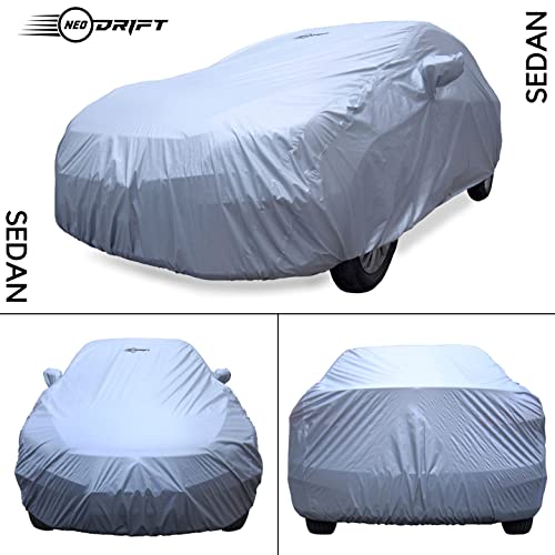Image of NEODRIFT 'SilverTech' All Weather Protection Car Cover for Tata Zest - Dust, Waterproof, Durable Cover - Triple Stitched Elastic Grip with Mirror and Antenna Pocket - Silver