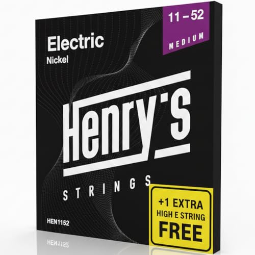 HENRYS Gitarrensaiten E-Gitarre - E-Gitarren-Saiten Mit Vernickelter Außenseite & Edelstahlkern - Extra E1-Saite - Medium Saiten für E Gitarre 11-52 - Electric Guitar Strings