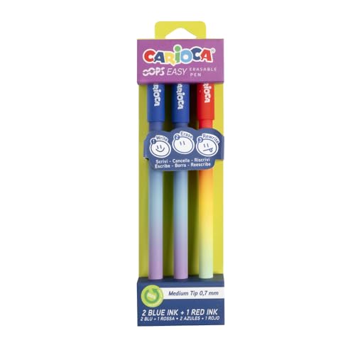 CARIOCA Canetas apagáveis Oops Easy Cores Sortidas | Blister de 3 Canetas Apagáveis com Tinta Termossensível | Aspeto cores degradadas | Ponta de Ø 0,7 mm | 3 peças