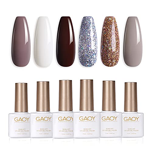 GAOY Glitter Gray Gel Nail Polish Set of 6 Colors Including White Glitter Platinum Gel Polish Kit UV LED Soak Off Shellac Nail Polish Home DIY Manicure Nail Salon Varnish