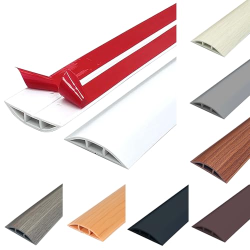 Protector de Cable de Suelo Flexible - Cubierta de PVC Autoadhesivo - Canal Cortable que Protege y Evita Tropiezos, 2 m, Color Blanco