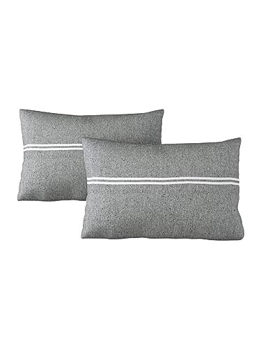 Image of 180 TC Pillow Cover Set of 2 | Pillow Cover Cotton 100% | Pillow Cover Set of 2 King Size | Wrinkle Free & Fade Resistance | Striped Pattern | Standard Size | All Season Use (Dark Grey)