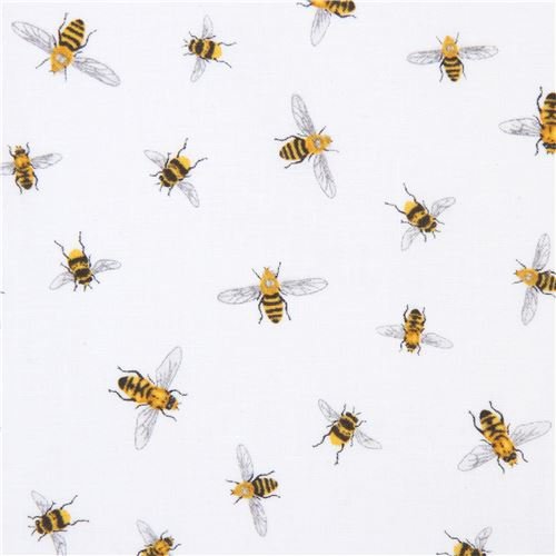 White Robert Kaufman Fabric bee Insect Everyday Favorites (per 0.5 Yard Unit)