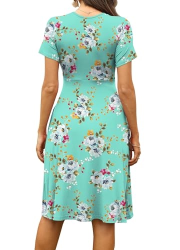 Image of WEACZZY Women's Summer Short Sleeve Casual Dresses V-Neck Floral Party Dress with Pockets