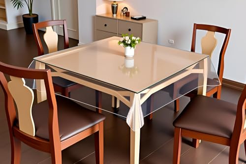 Image of The Furnishing Tree Square Shaped 4 Seater Transparent Table Cover Size 54x54 inches 0.25 mm Thickness Without Lace(Plastic, Pack of 1)