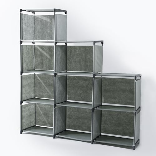 Image of Kuber Industries (Pack of 5) 9 Layer Book Rack | Book Cabinet Shelves for Bedroom Office Living Room | Storage Shelve for Books Storage Organizer | Adjustable Shelf Rack | SJ432G| Grey